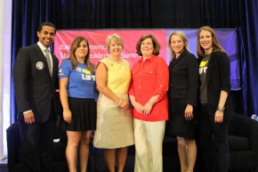From left, Paul Monteiro (AmeriCorps VISTA), Julie Jimenez (Shriver Corps Fellow), Wendy Spencer (Corporation for National and Community Service), Kerry Sullivan (Bank of America), Dixie Noonan (A Woman's Nation), and Kirsten Lodal (LIFT), July 17, 2014 at the Bank of America Student Leaders Summit in Arlington, VA.  Photo credit: LIFT.